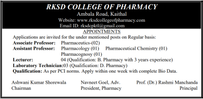 Advertisment for the Post of Assistant Professor